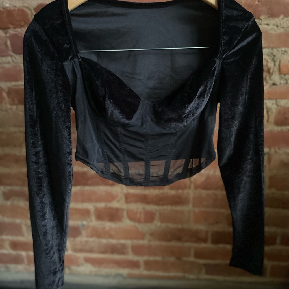 Black Velvet Long Sleeve Top